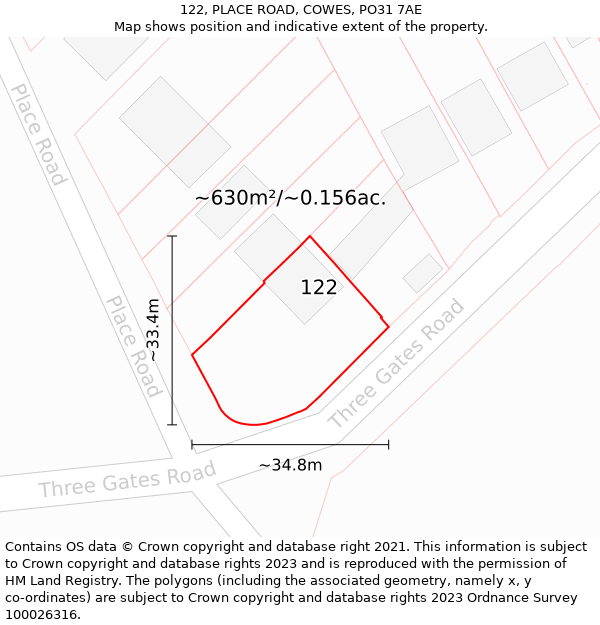 122, PLACE ROAD, COWES, PO31 7AE: Plot and title map