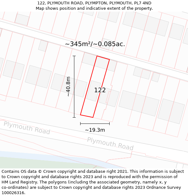 122, PLYMOUTH ROAD, PLYMPTON, PLYMOUTH, PL7 4ND: Plot and title map