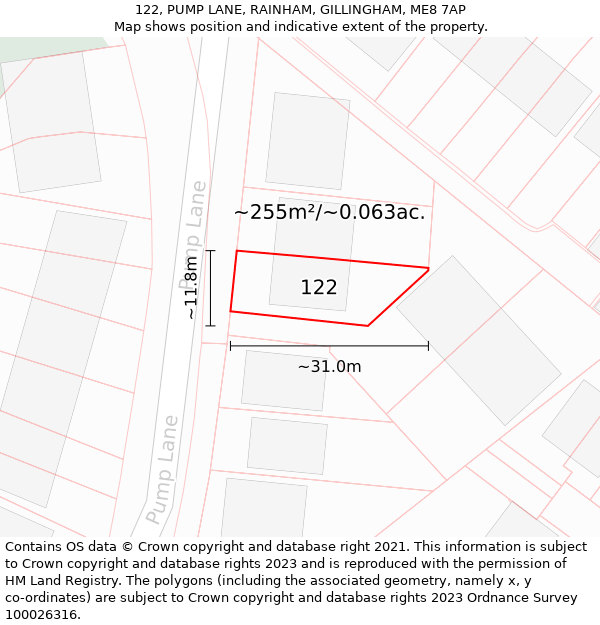 122, PUMP LANE, RAINHAM, GILLINGHAM, ME8 7AP: Plot and title map