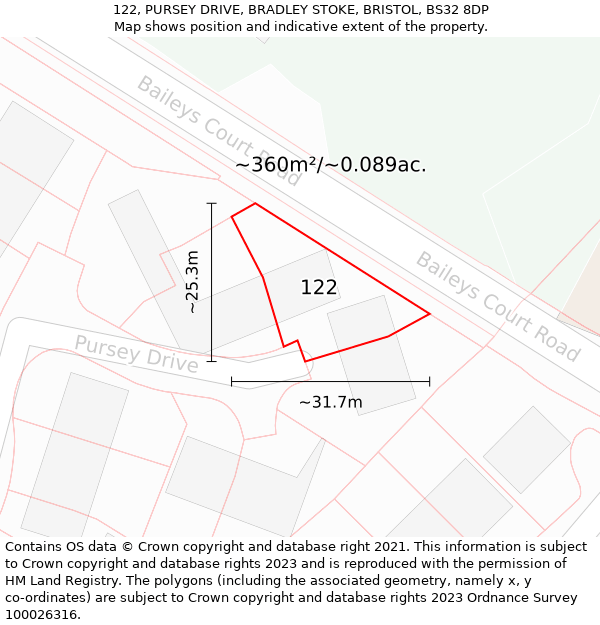 122, PURSEY DRIVE, BRADLEY STOKE, BRISTOL, BS32 8DP: Plot and title map