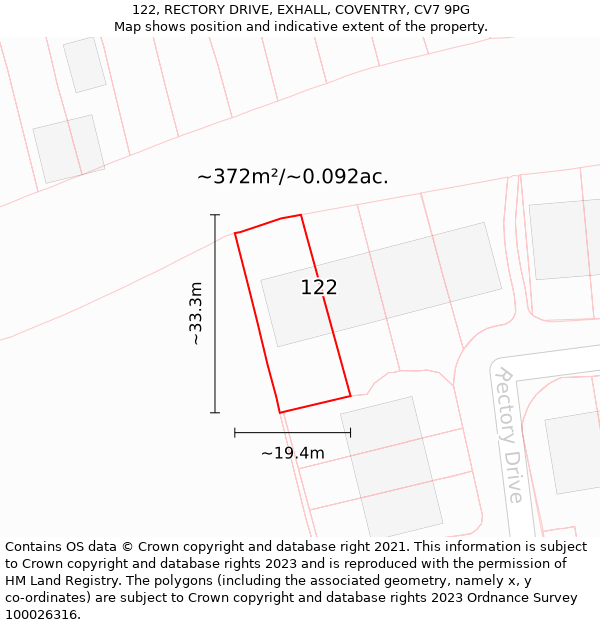 122, RECTORY DRIVE, EXHALL, COVENTRY, CV7 9PG: Plot and title map