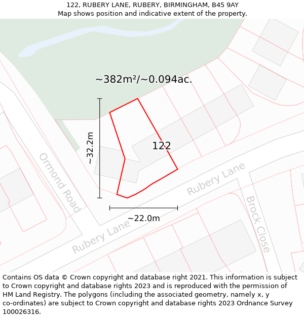 122, RUBERY LANE, RUBERY, BIRMINGHAM, B45 9AY: Plot and title map