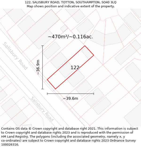 122, SALISBURY ROAD, TOTTON, SOUTHAMPTON, SO40 3LQ: Plot and title map