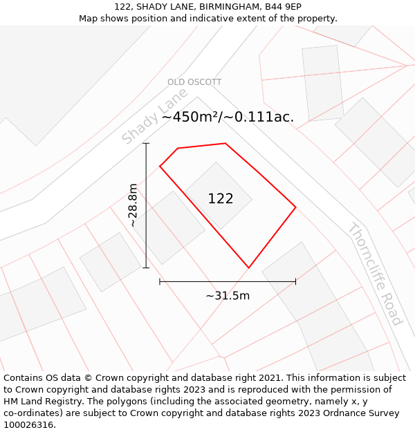 122, SHADY LANE, BIRMINGHAM, B44 9EP: Plot and title map