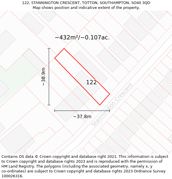 122, STANNINGTON CRESCENT, TOTTON, SOUTHAMPTON, SO40 3QD: Plot and title map
