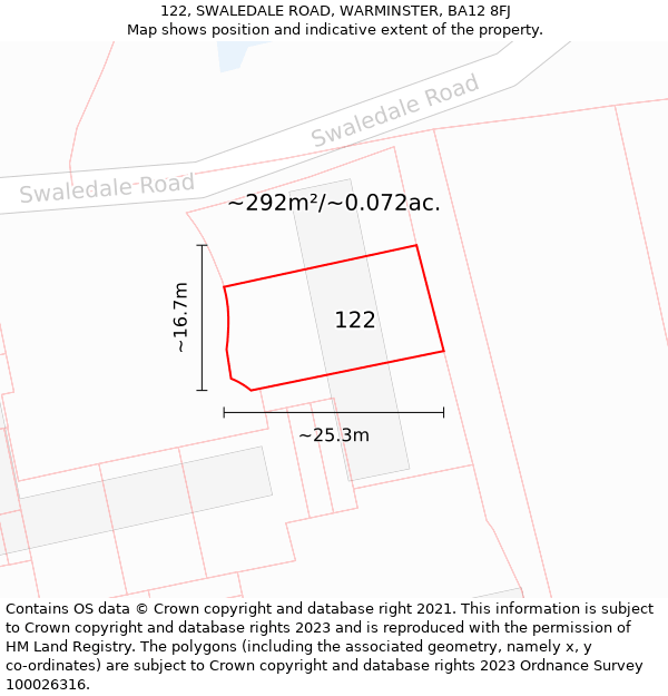 122, SWALEDALE ROAD, WARMINSTER, BA12 8FJ: Plot and title map