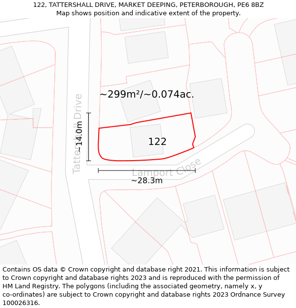 122, TATTERSHALL DRIVE, MARKET DEEPING, PETERBOROUGH, PE6 8BZ: Plot and title map