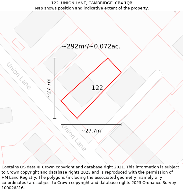 122, UNION LANE, CAMBRIDGE, CB4 1QB: Plot and title map