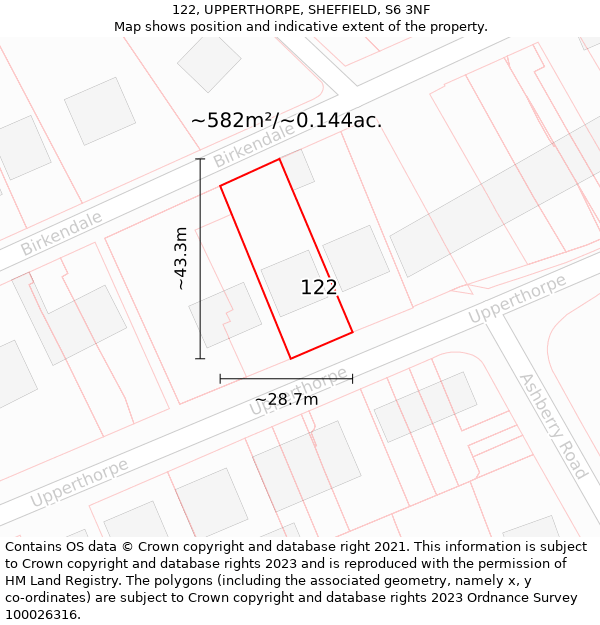 122, UPPERTHORPE, SHEFFIELD, S6 3NF: Plot and title map