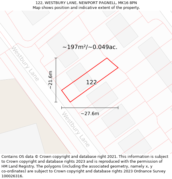 122, WESTBURY LANE, NEWPORT PAGNELL, MK16 8PN: Plot and title map