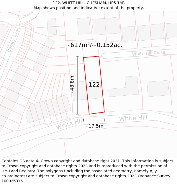 122, WHITE HILL, CHESHAM, HP5 1AR: Plot and title map