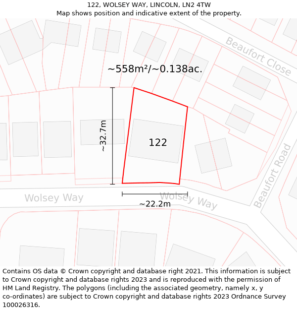 122, WOLSEY WAY, LINCOLN, LN2 4TW: Plot and title map