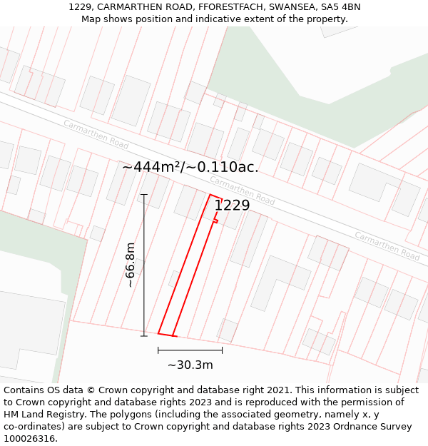 1229, CARMARTHEN ROAD, FFORESTFACH, SWANSEA, SA5 4BN: Plot and title map