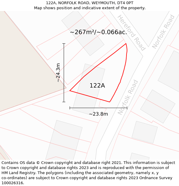 122A, NORFOLK ROAD, WEYMOUTH, DT4 0PT: Plot and title map