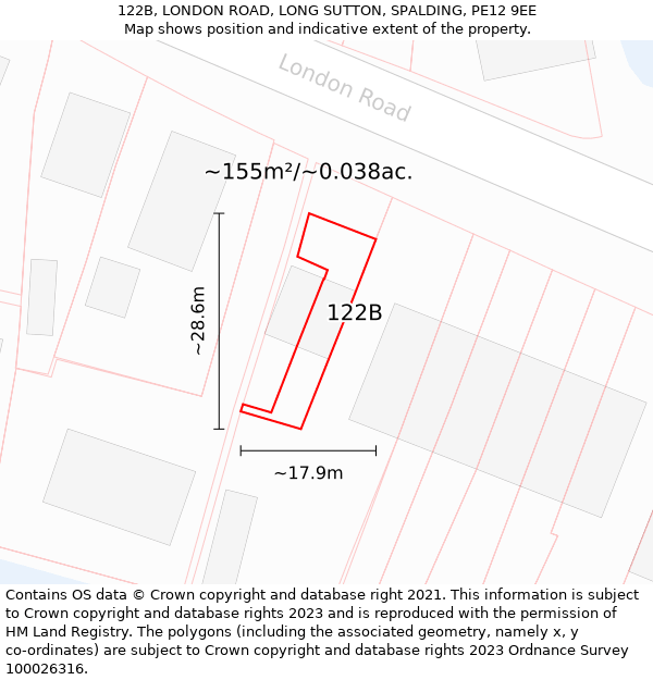 122B, LONDON ROAD, LONG SUTTON, SPALDING, PE12 9EE: Plot and title map