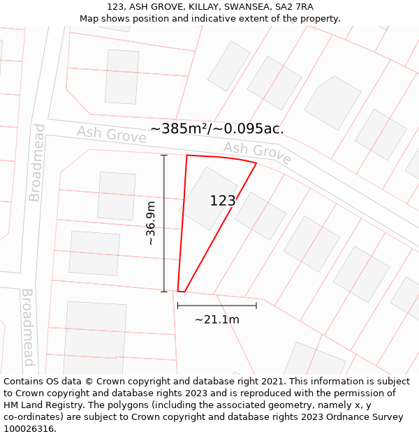 123, ASH GROVE, KILLAY, SWANSEA, SA2 7RA: Plot and title map