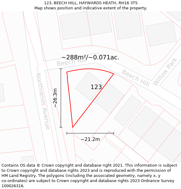 123, BEECH HILL, HAYWARDS HEATH, RH16 3TS: Plot and title map