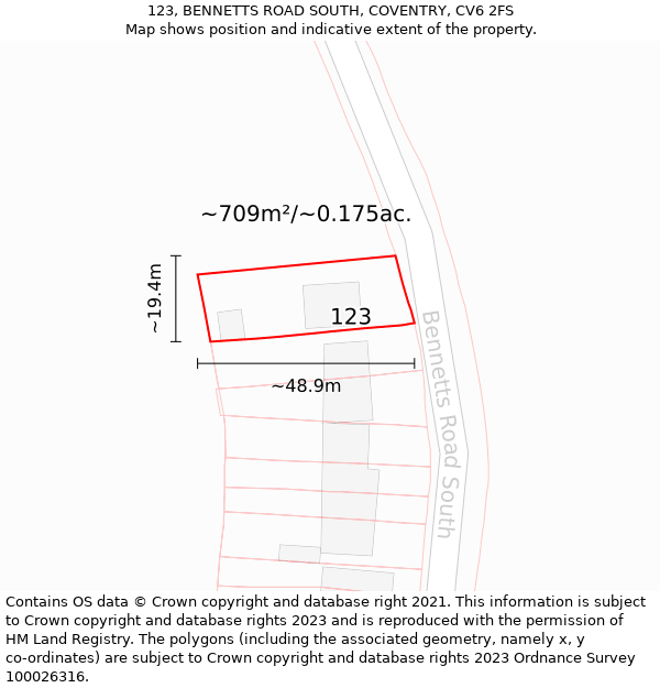 123, BENNETTS ROAD SOUTH, COVENTRY, CV6 2FS: Plot and title map