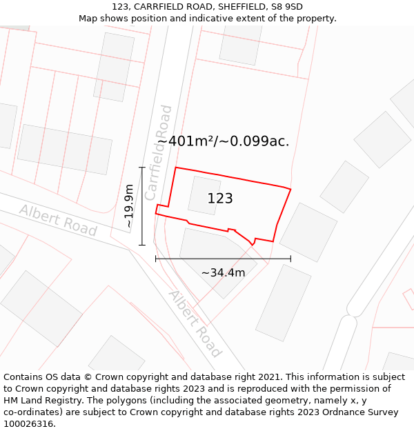 123, CARRFIELD ROAD, SHEFFIELD, S8 9SD: Plot and title map