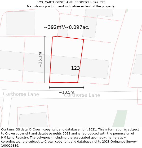 123, CARTHORSE LANE, REDDITCH, B97 6SZ: Plot and title map