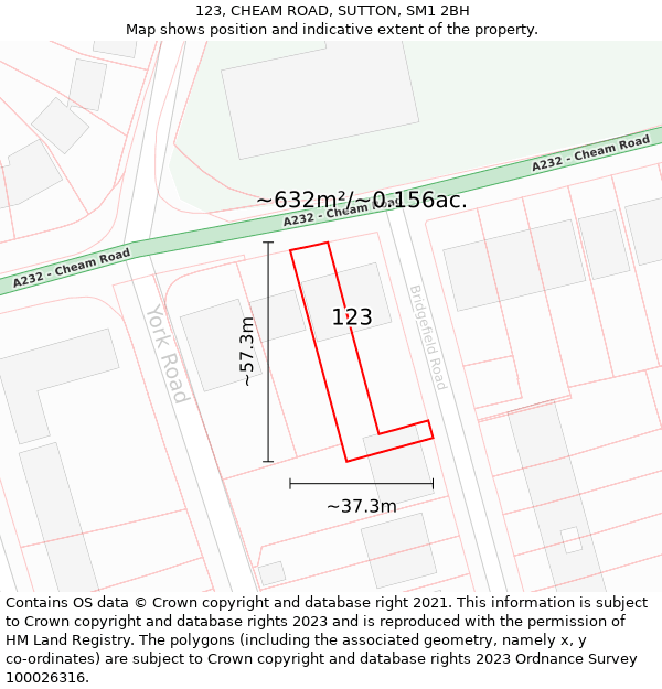 123, CHEAM ROAD, SUTTON, SM1 2BH: Plot and title map