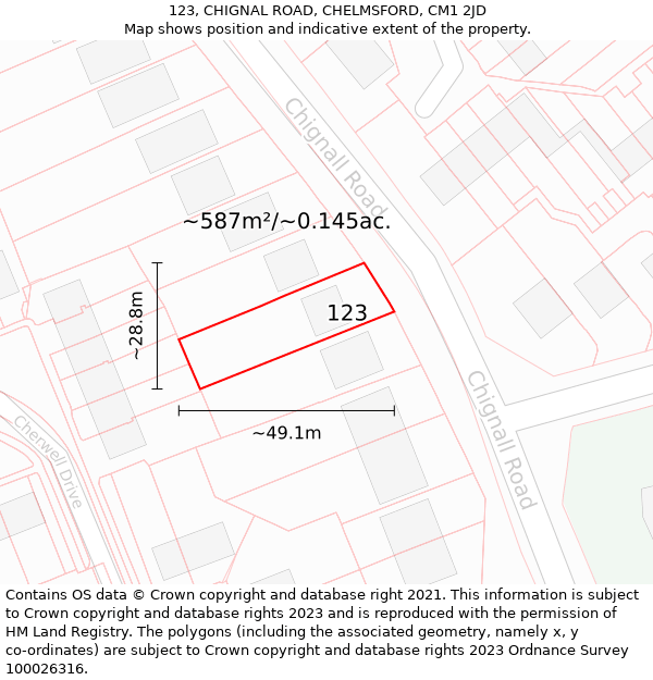 123, CHIGNAL ROAD, CHELMSFORD, CM1 2JD: Plot and title map