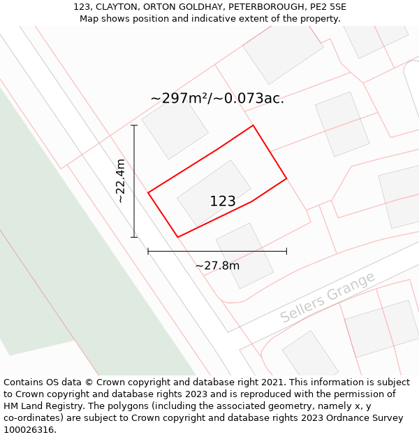 123, CLAYTON, ORTON GOLDHAY, PETERBOROUGH, PE2 5SE: Plot and title map