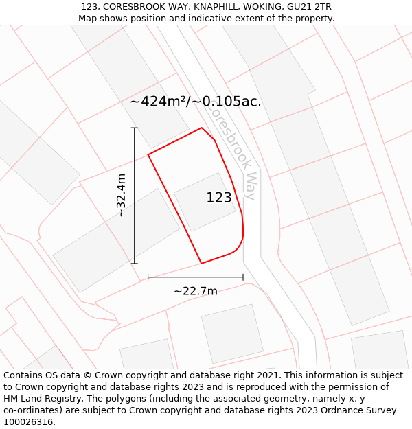 123, CORESBROOK WAY, KNAPHILL, WOKING, GU21 2TR: Plot and title map