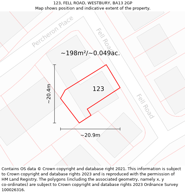 123, FELL ROAD, WESTBURY, BA13 2GP: Plot and title map