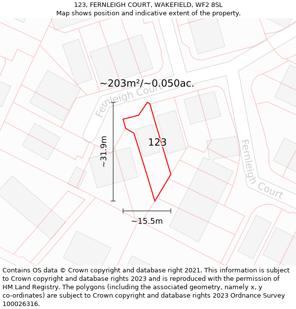 123, FERNLEIGH COURT, WAKEFIELD, WF2 8SL: Plot and title map