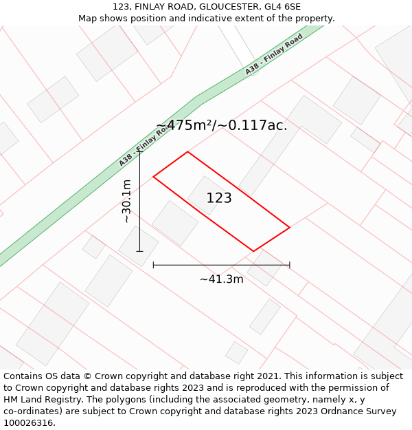 123, FINLAY ROAD, GLOUCESTER, GL4 6SE: Plot and title map