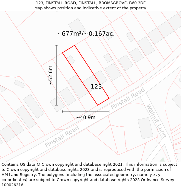 123, FINSTALL ROAD, FINSTALL, BROMSGROVE, B60 3DE: Plot and title map