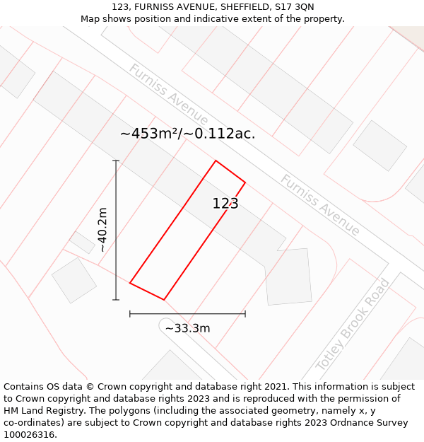 123, FURNISS AVENUE, SHEFFIELD, S17 3QN: Plot and title map