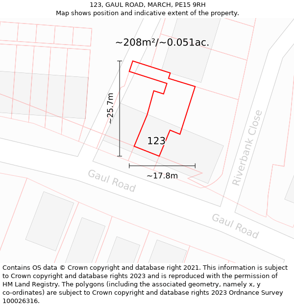 123, GAUL ROAD, MARCH, PE15 9RH: Plot and title map