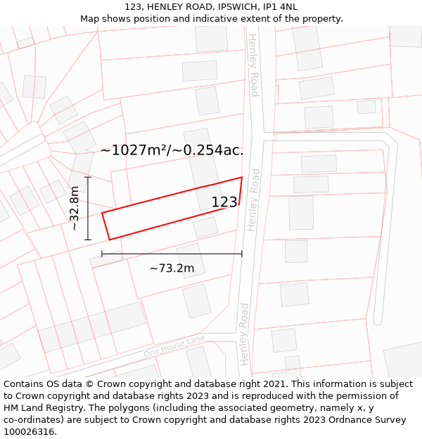 123, HENLEY ROAD, IPSWICH, IP1 4NL: Plot and title map