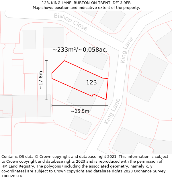 123, KING LANE, BURTON-ON-TRENT, DE13 9ER: Plot and title map