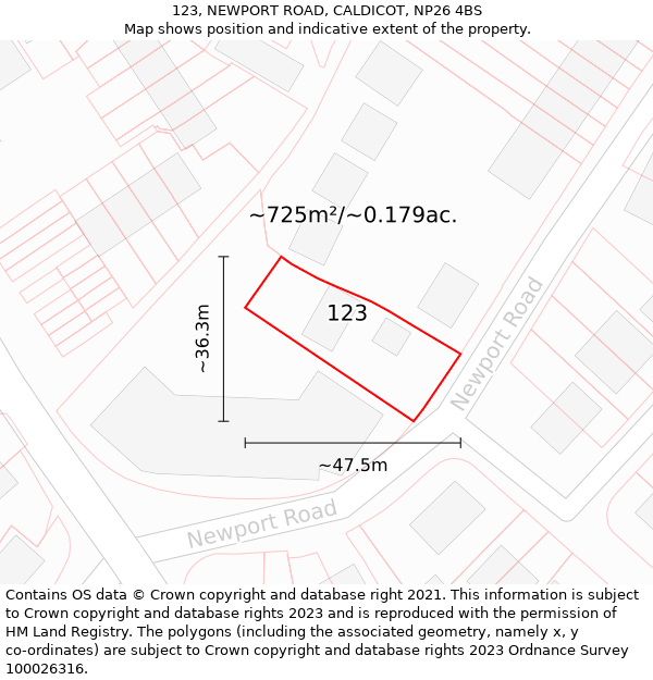 123, NEWPORT ROAD, CALDICOT, NP26 4BS: Plot and title map