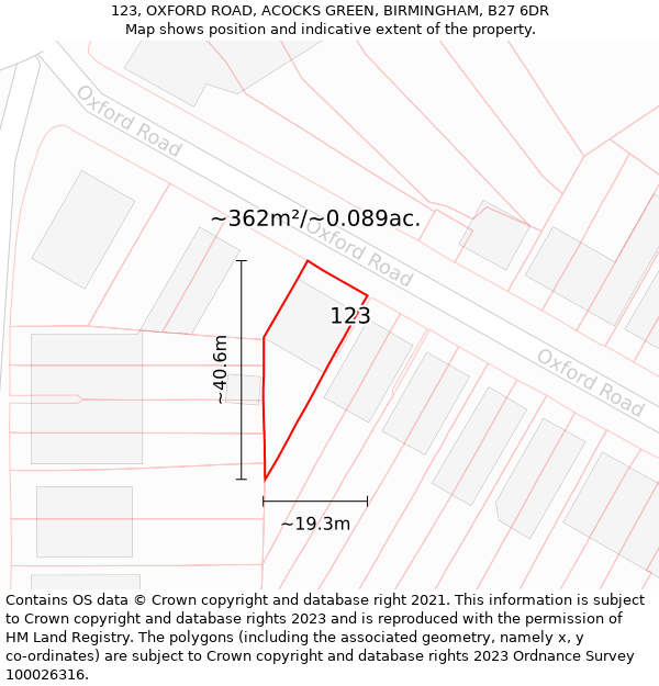 123, OXFORD ROAD, ACOCKS GREEN, BIRMINGHAM, B27 6DR: Plot and title map