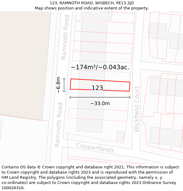 123, RAMNOTH ROAD, WISBECH, PE13 2JD: Plot and title map