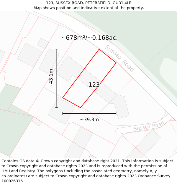 123, SUSSEX ROAD, PETERSFIELD, GU31 4LB: Plot and title map