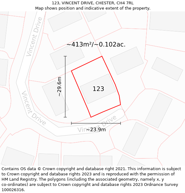 123, VINCENT DRIVE, CHESTER, CH4 7RL: Plot and title map