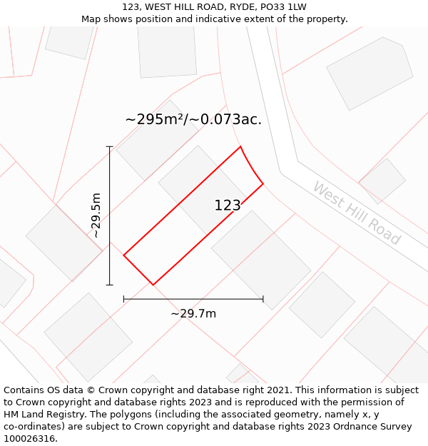 123, WEST HILL ROAD, RYDE, PO33 1LW: Plot and title map