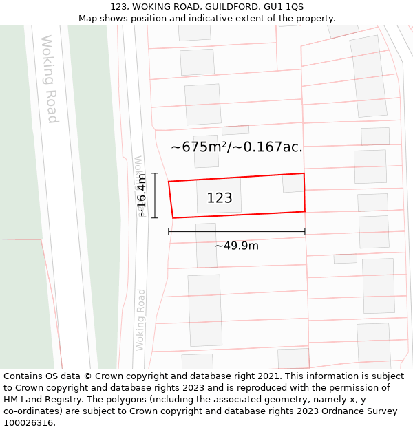 123, WOKING ROAD, GUILDFORD, GU1 1QS: Plot and title map