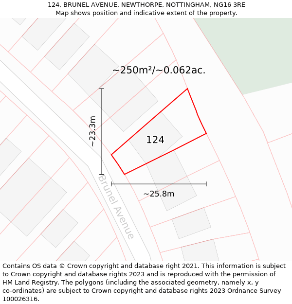 124, BRUNEL AVENUE, NEWTHORPE, NOTTINGHAM, NG16 3RE: Plot and title map