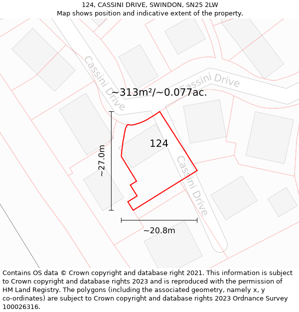 124, CASSINI DRIVE, SWINDON, SN25 2LW: Plot and title map