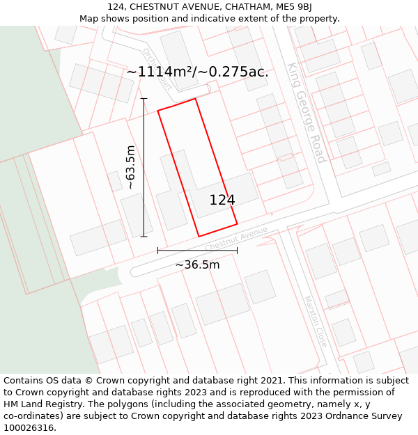 124, CHESTNUT AVENUE, CHATHAM, ME5 9BJ: Plot and title map