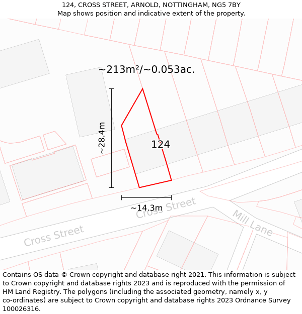 124, CROSS STREET, ARNOLD, NOTTINGHAM, NG5 7BY: Plot and title map