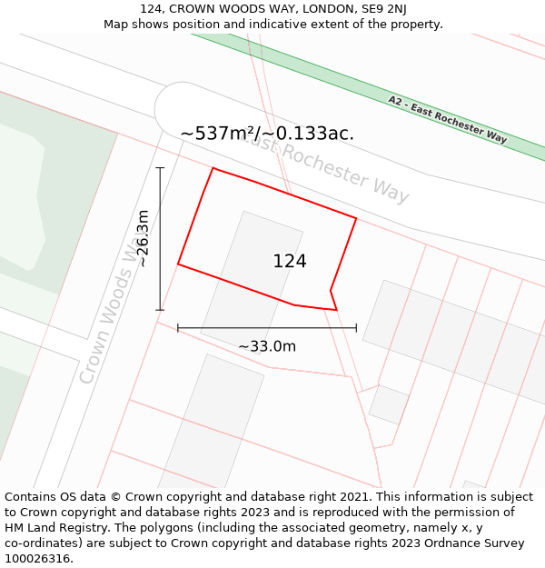 124, CROWN WOODS WAY, LONDON, SE9 2NJ: Plot and title map