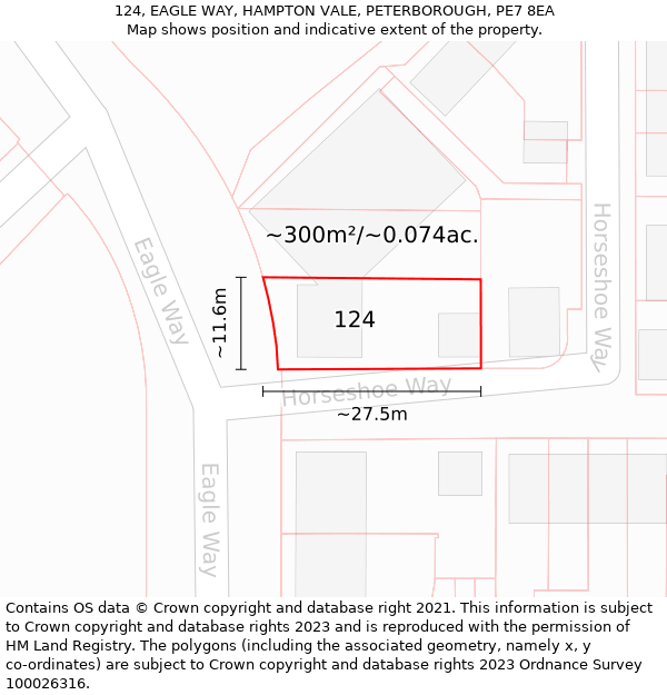 124, EAGLE WAY, HAMPTON VALE, PETERBOROUGH, PE7 8EA: Plot and title map