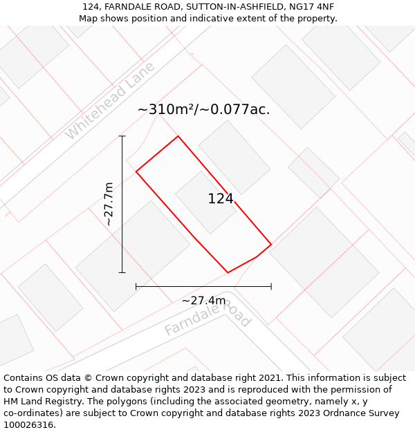 124, FARNDALE ROAD, SUTTON-IN-ASHFIELD, NG17 4NF: Plot and title map